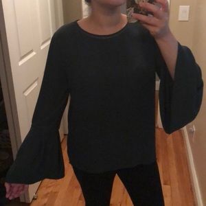 LOFT Dark Green Bell-Sleeve Top